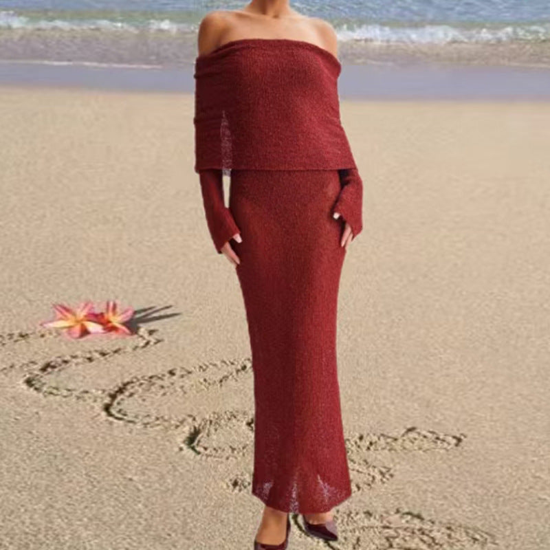 Damen Off-Shoulder Strickkleid mit langen Ärmeln und eleganter Silhouette Echo Archiv