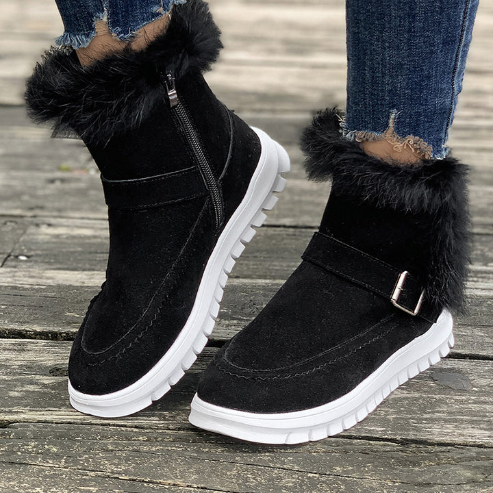 Damen  gefütterte Stiefelette mit Kunstfellkragen, rutschfester Leichtsohle und seitlichem Reißverschluss Echo Archiv