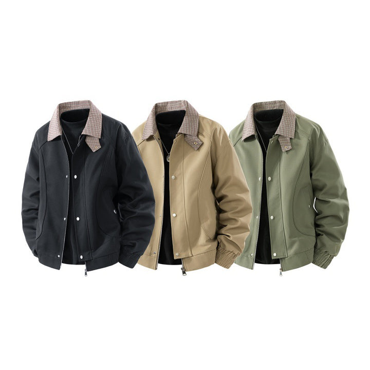 Leichte Harrington-Jacke für Herren im Wildleder-Look mit Hemdkragen, durchgehendem Reißverschluss und elastischem Saum – Taviero
