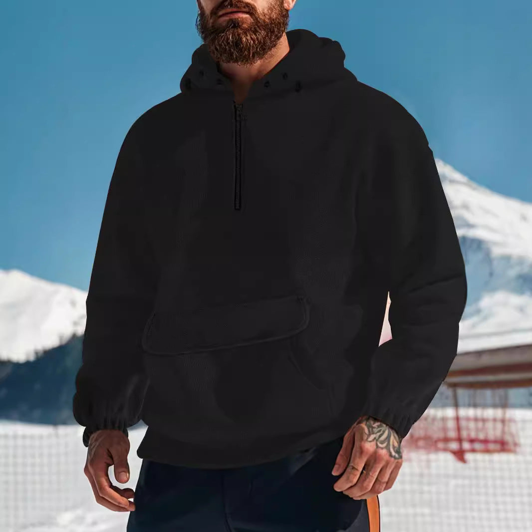 Herren Fleece-Hoodie mit hochschließendem Kragen und praktischer Kängurutasche Echoarchiv