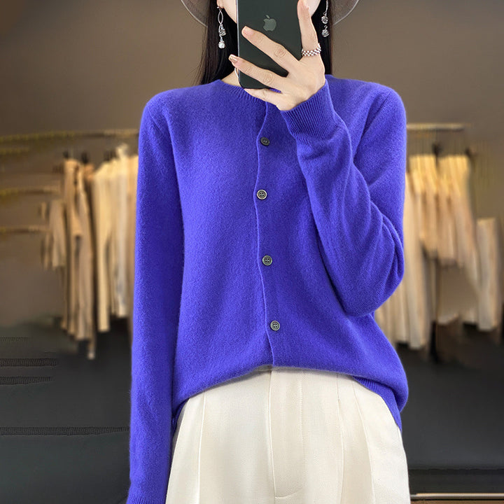 Damen Leichter Feinstrick-Cardigan mit Kaschmir‑Optik, Rundhalsausschnitt und verdeckter Knopfleiste Echoarchiv