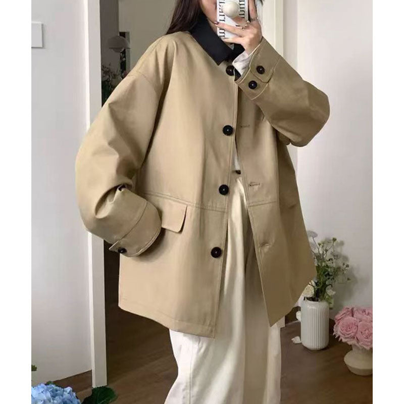 Damen Kurz-Boxy-Jacke im Trenchstil mit kontrastkragen und verstellbaren Manschetten Echoarchiv