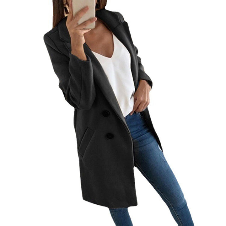 Damen Lang geschnittener Mantel-Blazer mit Reverskragen und Eingrifftaschen – Avérine