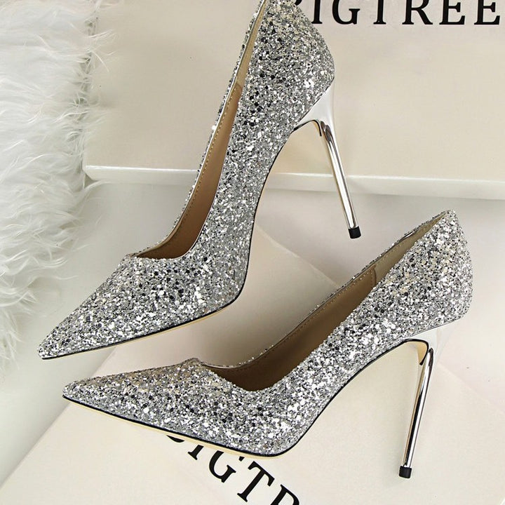 Damen Glitzer-Pumps mit spitzer Zehenform und metallic Stiletto-Absatz Echo Archiv