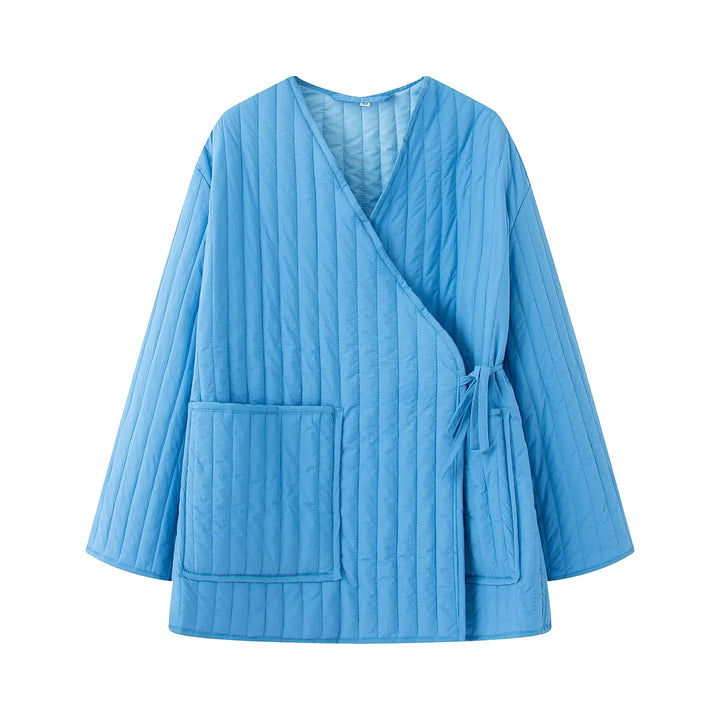 Damen gesteppter Kimono-Wickel-Loungewear-Set mit weiter Bundhose – Élanora