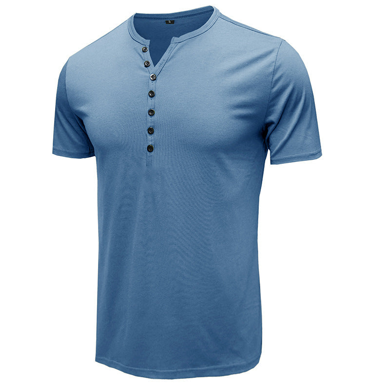 Herren Kurzarm Henley-Shirt mit modischem Knopfverschluss Echoarchiv