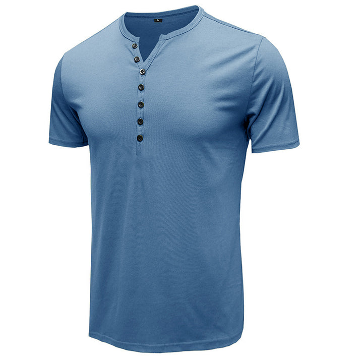Herren Kurzarm Henley-Shirt mit modischem Knopfverschluss Echoarchiv