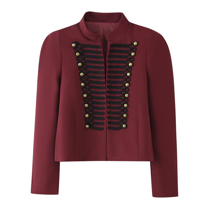 Damen Cropped‑Blazer im Militärstil mit Stehkragen und Zierkordierungen Echoarchiv