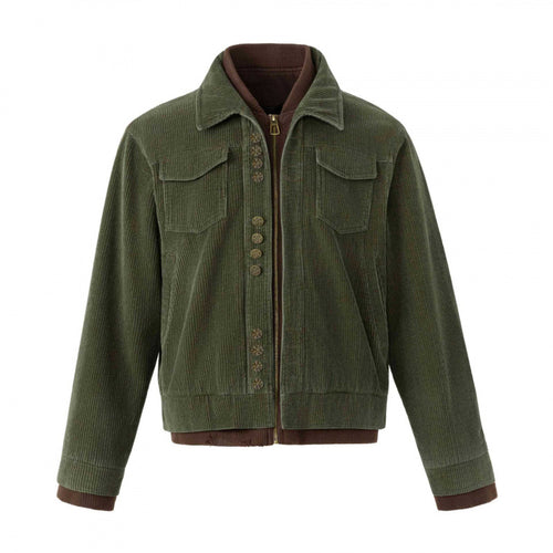 Herren Kastenförmige Cord-Blousonjacke mit doppelter Front, Pattentaschen und geripptem Saum Echo Archiv