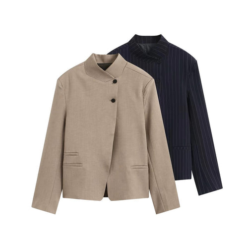 Damen Asymmetrischer Kurzblazer mit Stehkragen und verdeckter Knopfleiste Echo Archiv