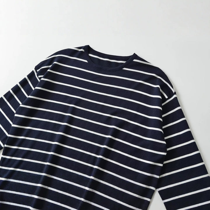 Damen Oversize-Maritime Streifenbluse mit dreiviertelärmeln Echoarchiv