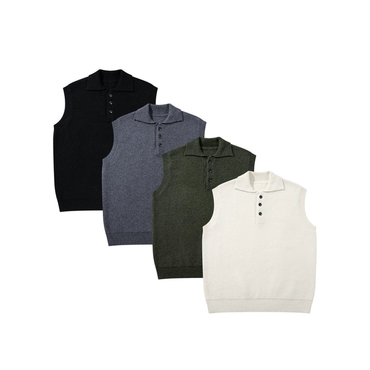 Unisex Ärmellose Strickweste mit Polokragen und Knopfleiste Echoarchiv