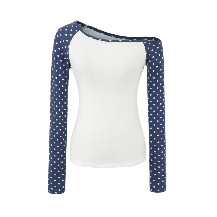 Damen Asymmetrisches Longsleeve mit Polka-Dot Raglanärmeln Echoarchiv