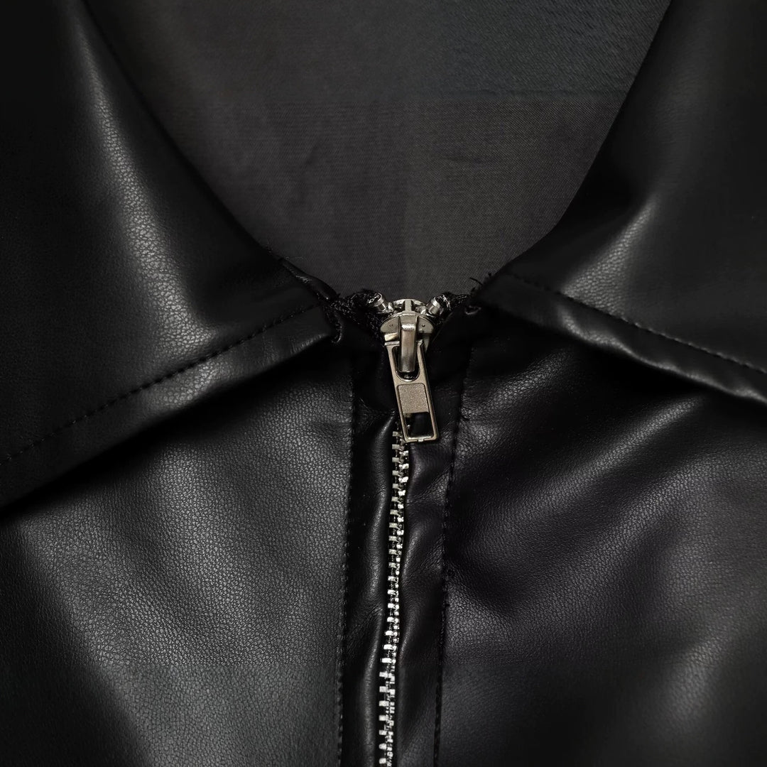 Damen Oversize Kunstleder-Bomberjacke mit Reißverschluss und elastischem Saum Echo Archiv