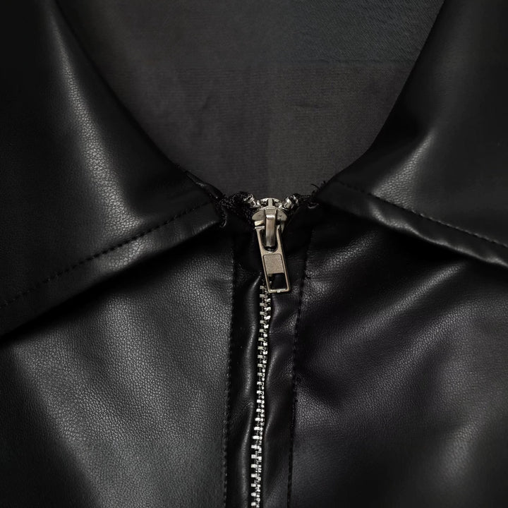 Damen Oversize Kunstleder-Bomberjacke mit Reißverschluss und elastischem Saum Echo Archiv