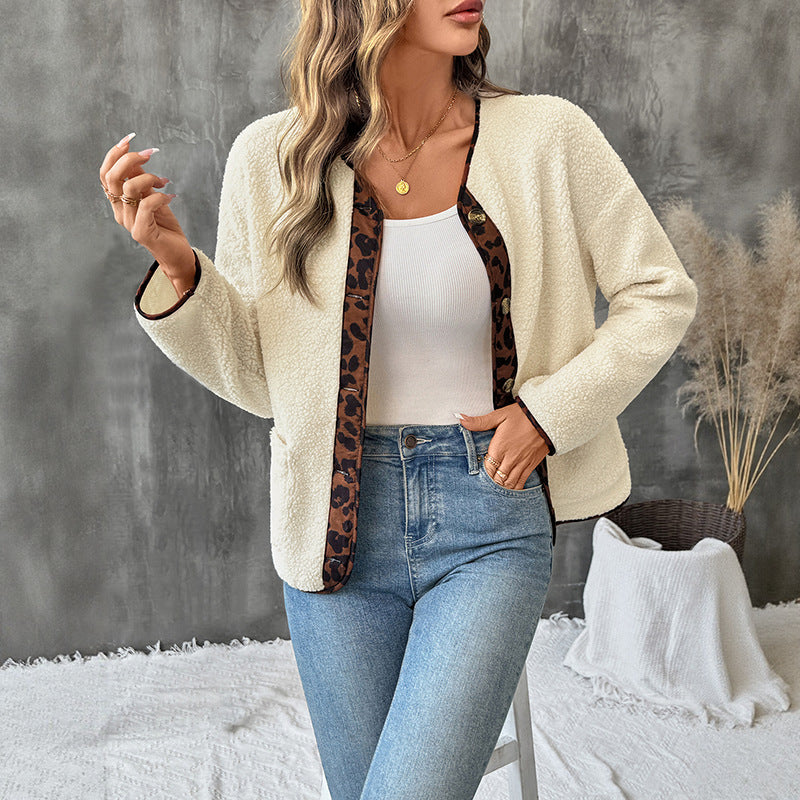 Damen Gemütlicher Teddy-Blazer mit Leopardenmuster Echo Archiv