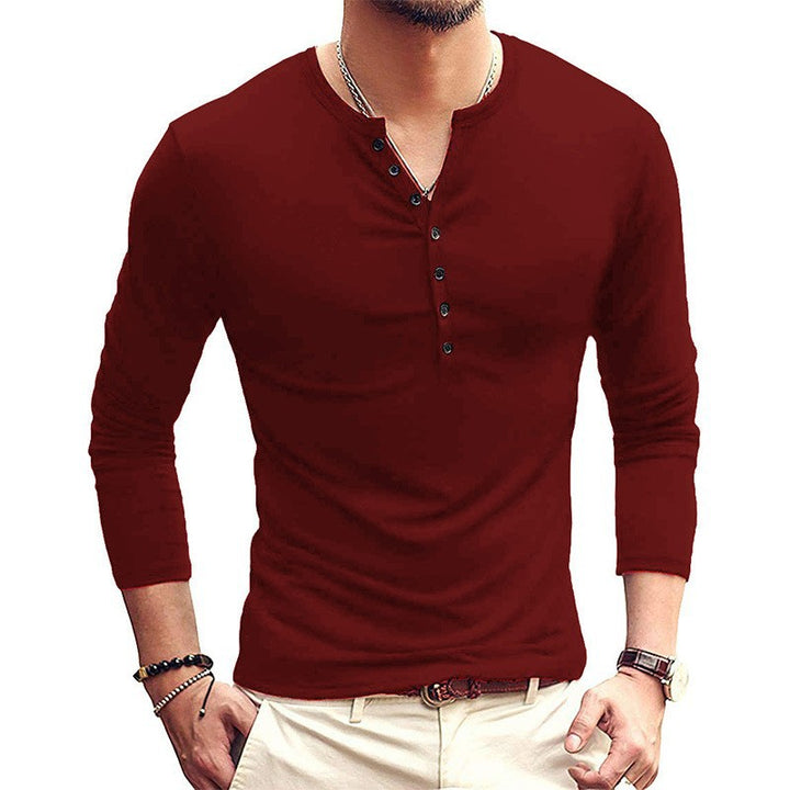 Herren Langarm-Henley-T-Shirt mit modischen Knöpfen Echoarchiv