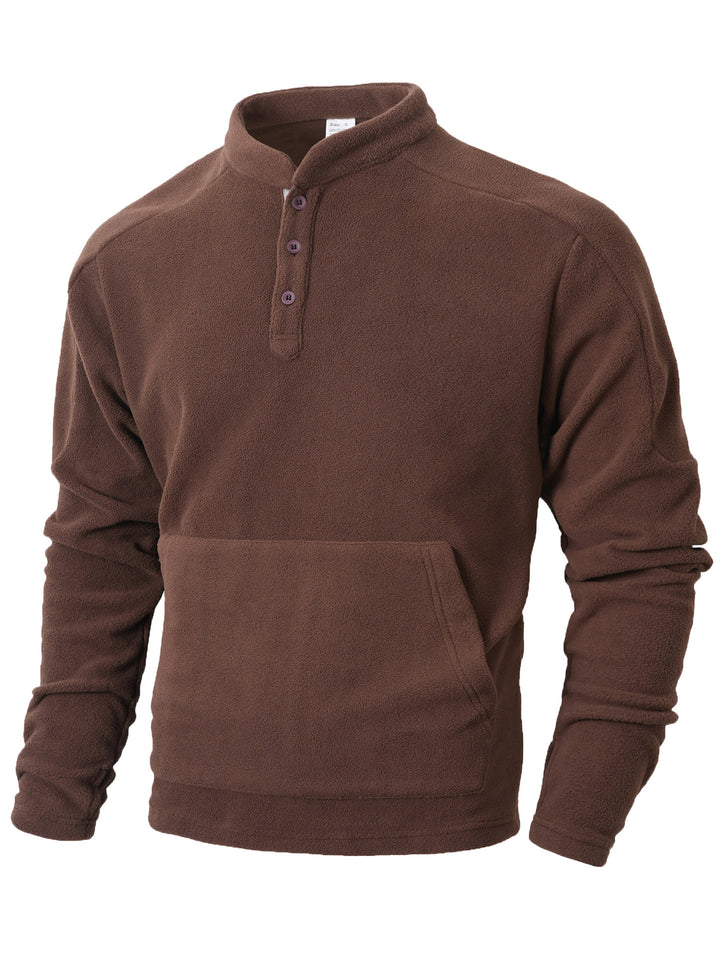Herren Fleece-Pullover mit modischem Stehkragen und praktischen Knöpfen Echoarchiv