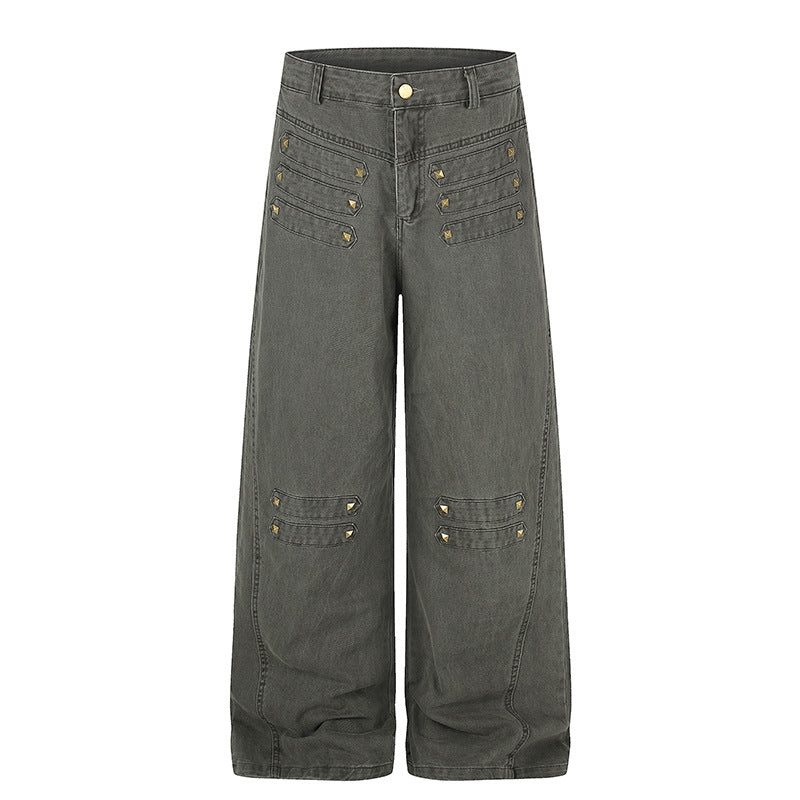 Damen Weite High‑Waist Culotte‑Jeans im Utility‑Look mit Zierlaschen und Metallnieten Echoarchiv