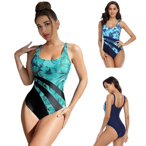 Damen Sportlicher Hochleistungs-Einteiler Badeanzug mit floralem Design Echo Archiv