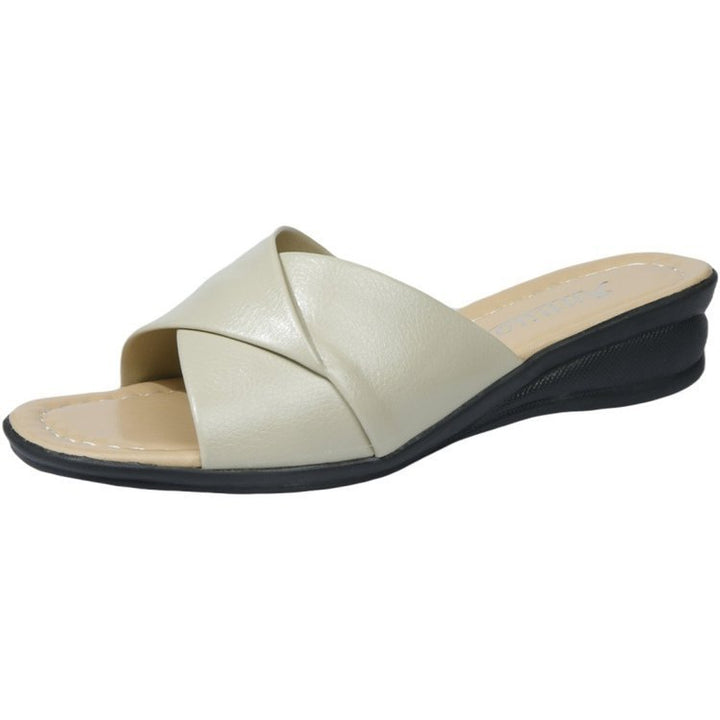 Damen nan komfortable Slipper-Pantolette mit gekreuzten Riemen und leichtem Keilabsatz Echo Archiv