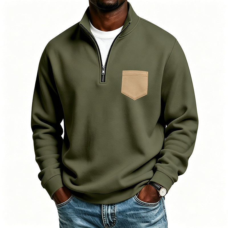 Herren Troyer-Sweatshirt mit halbem Reißverschluss und kontrastierter Brusttasche Echoarchiv