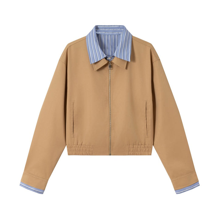 Damen Kurzblouson mit kontrastierendem Hemdkragen, verdecktem Reißverschluss und elastischem Saum Echoarchiv