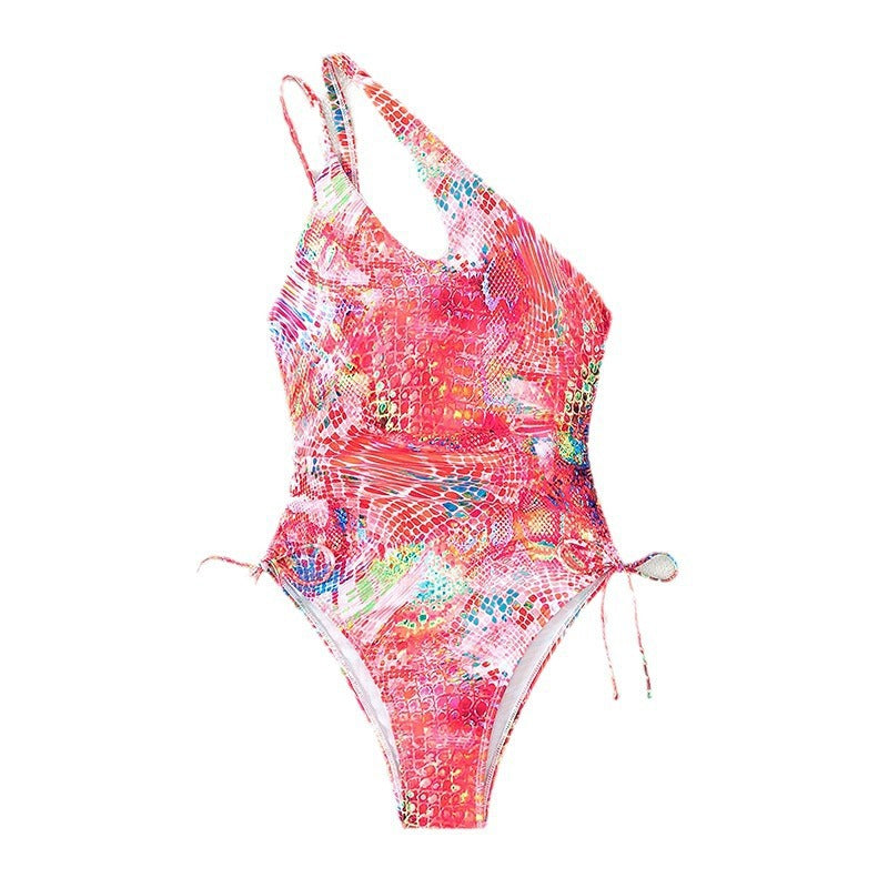 Damen einseitiger Badeanzug mit raffiniertem Cut-Out und lebhaftem Muster Echo Archiv