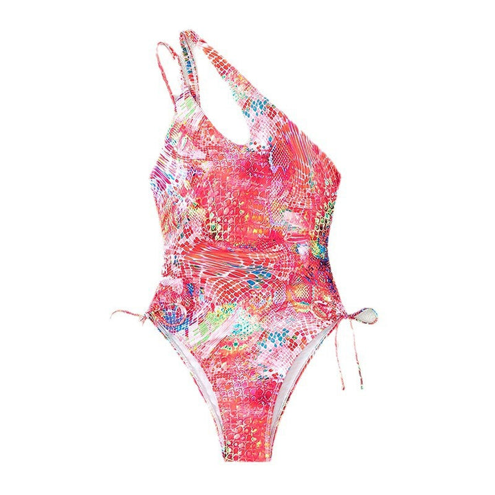 Damen einseitiger Badeanzug mit raffiniertem Cut-Out und lebhaftem Muster Echo Archiv