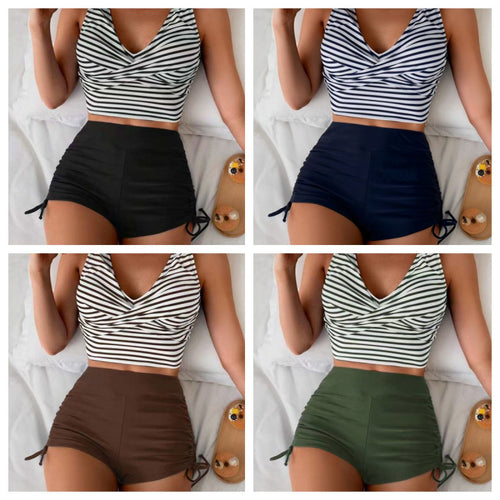 Damen Bikini-Set mit Raffung und trendigem Streifenmuster Echo Archiv
