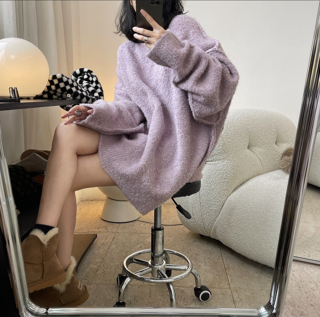 Damen Kuscheliges Oversize‑Strickkleid mit Bouclé‑Struktur und Rundhalsausschnitt Echoarchiv