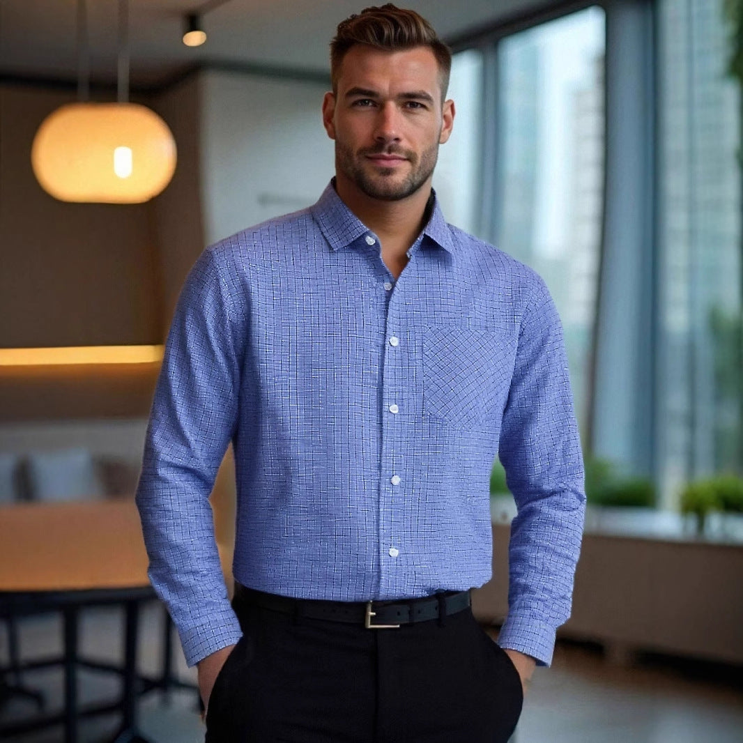 Herren kariertes Langarmhemd mit komfortablem Schnitt und Brusttasche Echoarchiv