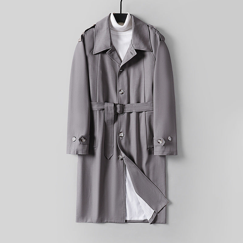 Herren Schlichter Twill-Trenchcoat mit verstellbarem Taillengürtel und Schulterpatten Echoarchiv