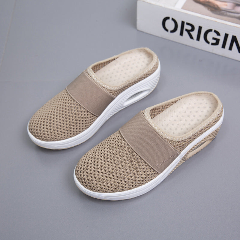 Damen Halbschuh-Slipper mit atmungsaktivem Strickobermaterial, elastischem Mittelfußriemen und Dämpfungssohle – Lioré