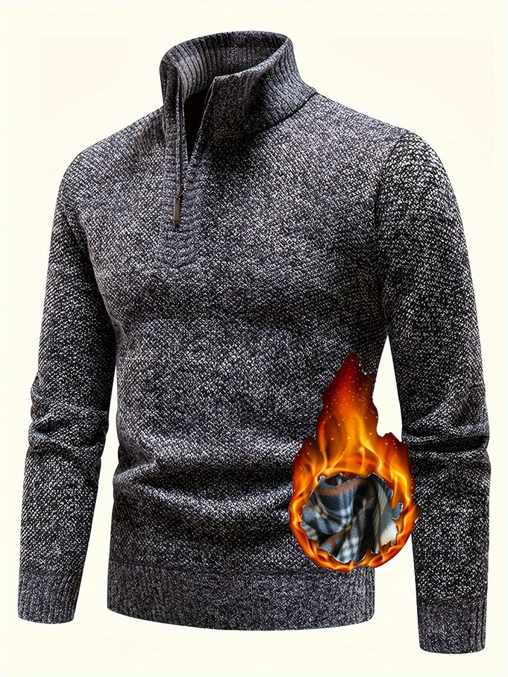 Herren Thermo-Strickpullover mit Stehkragen und Halbzip – Marzano