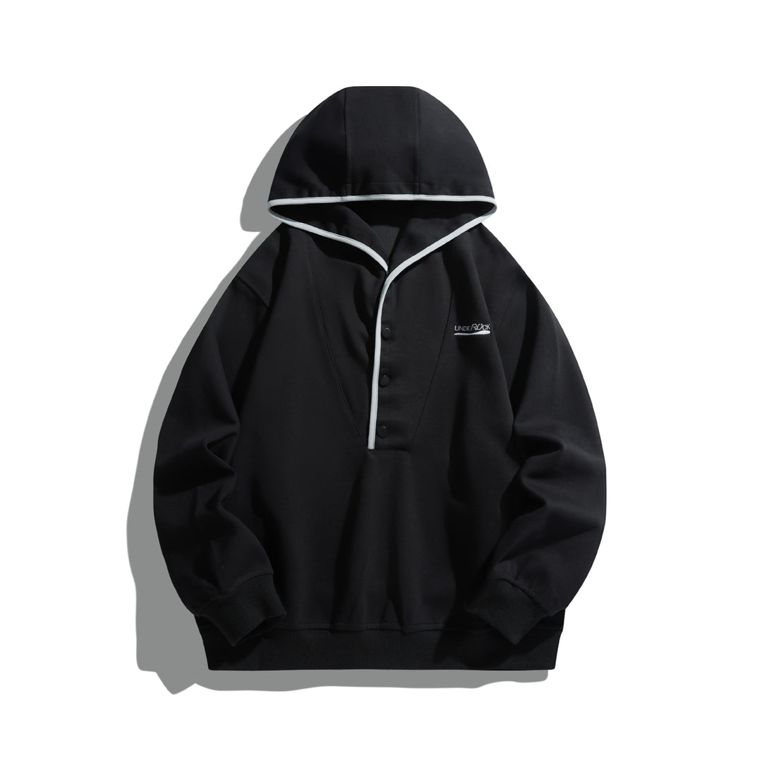 Unisex Kapuzen‑Sweatshirt mit Druckknopfleiste und Kontrastpaspel Echoarchiv