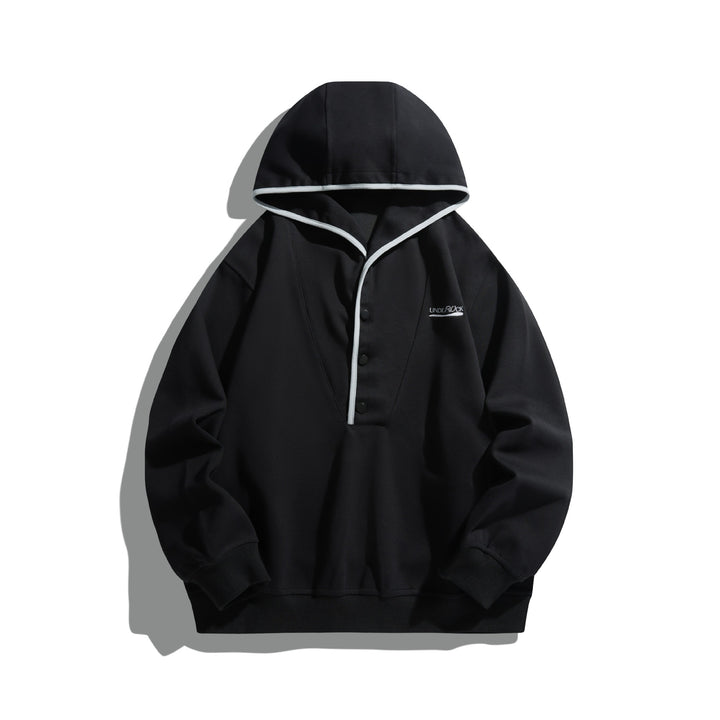Unisex Kapuzen‑Sweatshirt mit Druckknopfleiste und Kontrastpaspel Echoarchiv
