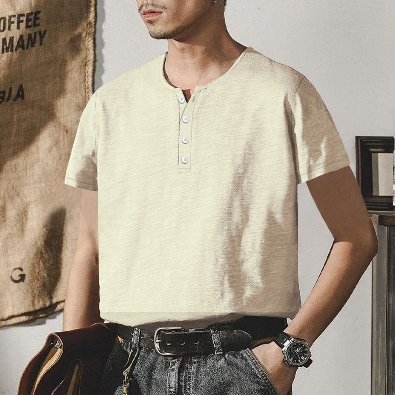 Herren hochwertiges Kurzarm-Henley-T-Shirt mit modischen Knöpfen und bequemer Passform Echoarchiv