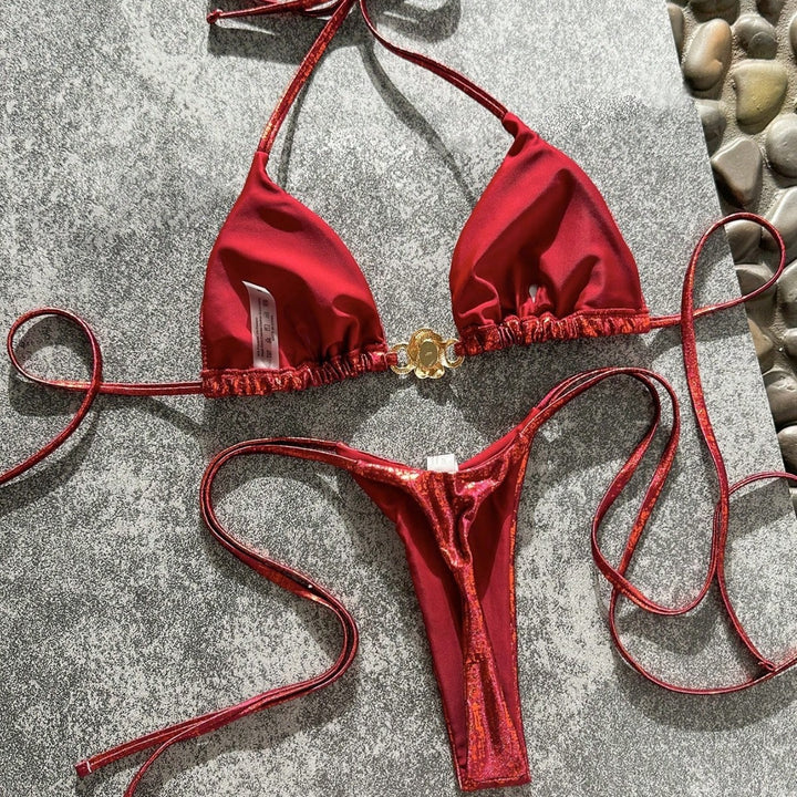 Damen Glänzender Triangel-Bikini mit Schmuckdetail Echo Archiv