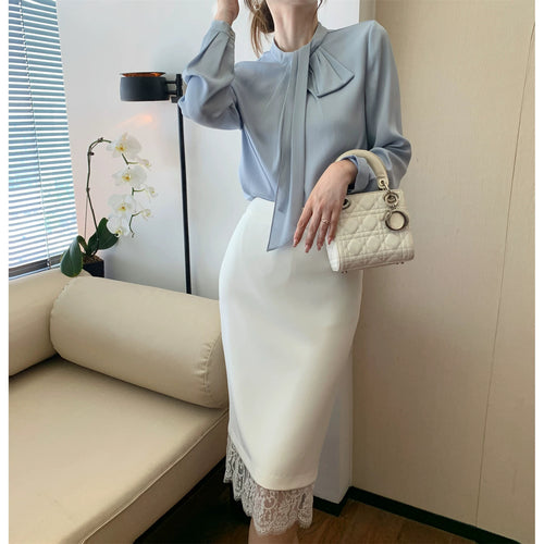 Damen Elegante und figurbetonte Bluse mit Schleifendetail Echoarchiv