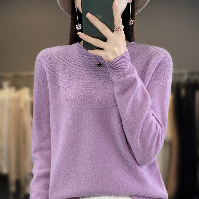 Damen Rundhals-Feinstrickpullover mit strukturierter Passe und Kaschmir-Optik Echoarchiv