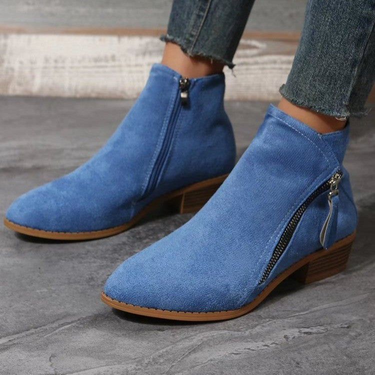 Damen nan klassische knöchelhohe Microvelours-Stiefelette mit seitlichem Reißverschluss und niedrigem Blockabsatz Echo Archiv