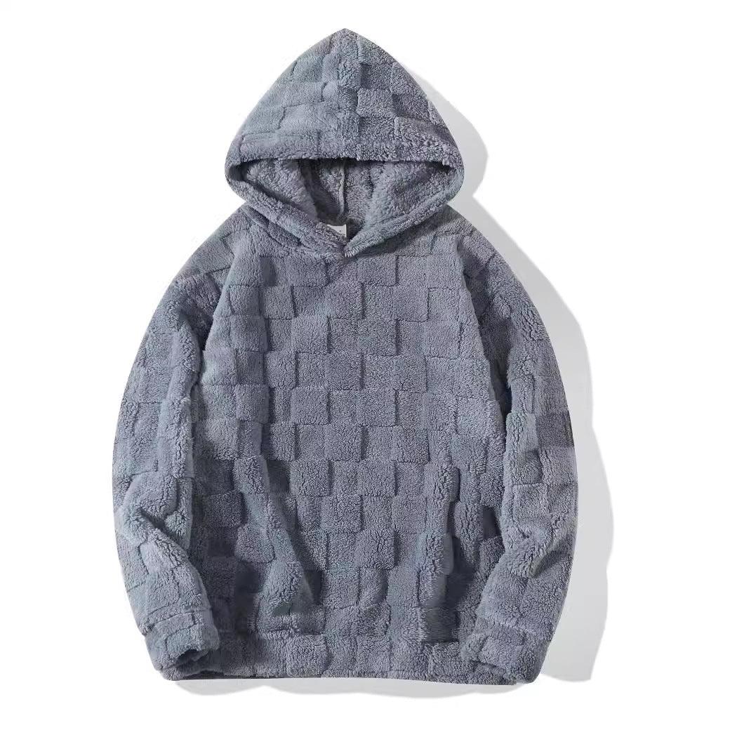 Damen Oversize-Plüschhoodie mit Karomuster, Kapuze und weichem Teddyfutter – Auréline