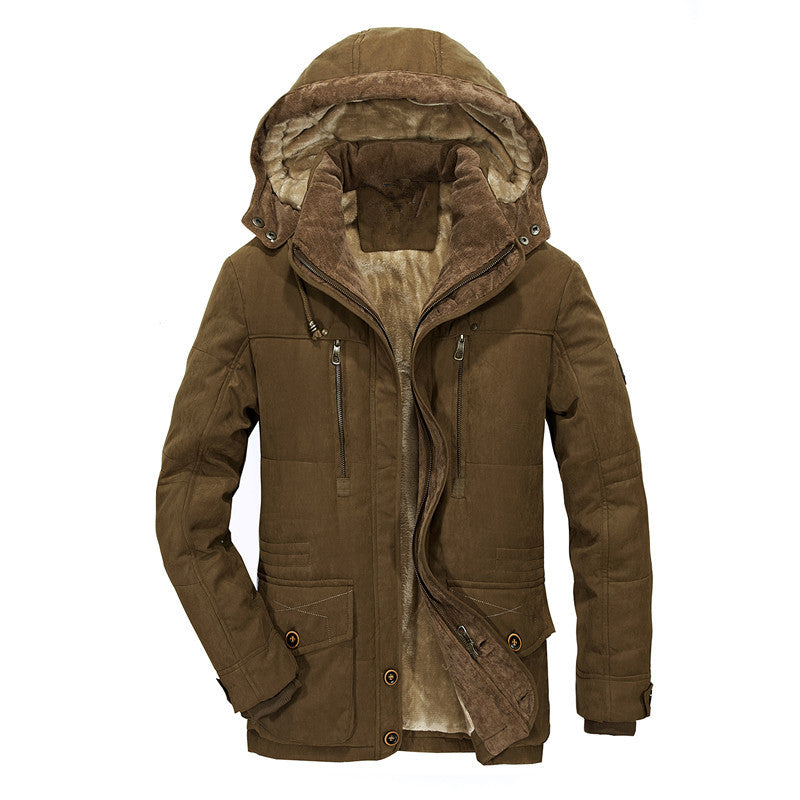 Herren Gefütterter Canvas-Parka mit Teddy-Innenfutter, Cordkragen und Multifunktionstaschen Echoarchiv
