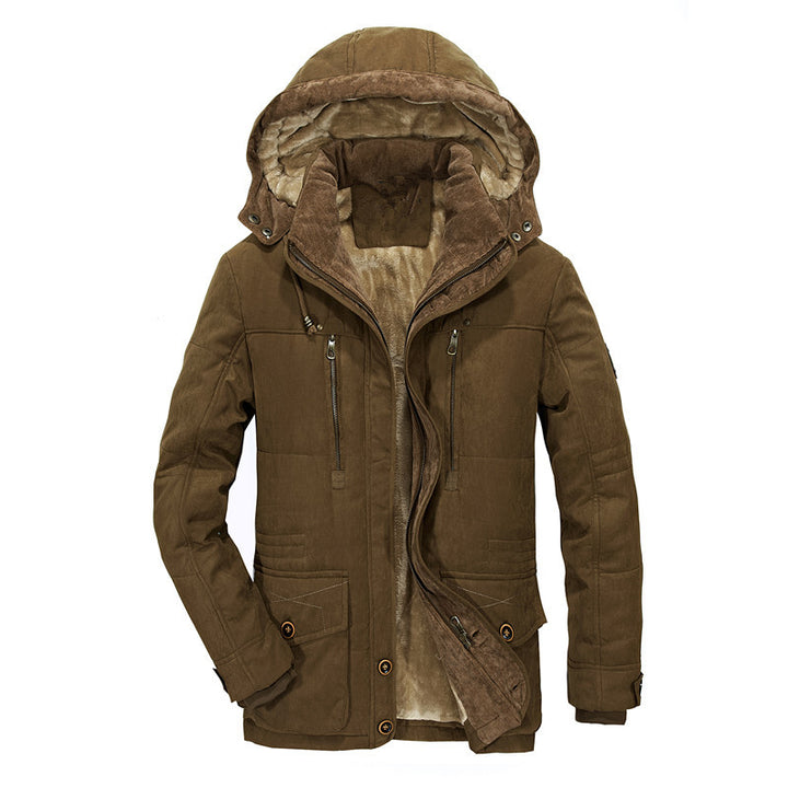 Herren Gefütterter Canvas-Parka mit Teddy-Innenfutter, Cordkragen und Multifunktionstaschen Echoarchiv