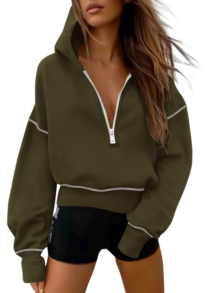 Damen nan cropped Kapuzenpullover mit halbem Reißverschluss und voluminösen Ballonärmeln Echo Archiv
