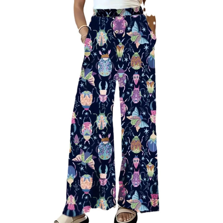 Damen Weite Palazzo-Hose mit elastischem Bund und auffälligem Käferprint Echo Archiv