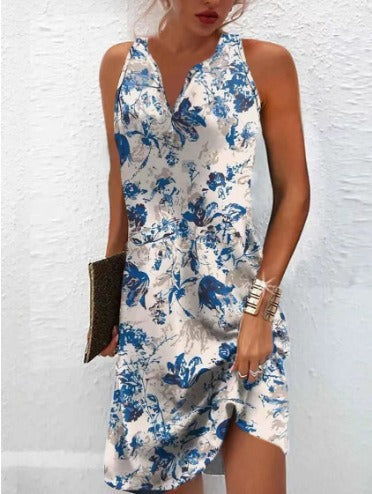 Damen, lässiges Sommerkleid mit V-Ausschnitt und asymmetrischem Saum Echoarchiv