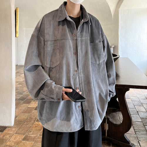 Herren nan oversized Kordhemdjacke mit aufgesetzten Brusttaschen, abgerundetem Saum und lockerer Silhouette Echo Archiv