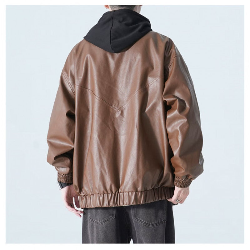 Herren Oversize Kunstleder-Bomberjacke mit Stehkragen, Pattentaschen und elastischem Saum Echo Archiv